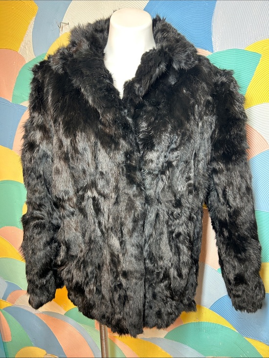Vintage Jackets & Blazers - Vintage Women's Black Rabbit Fur Teddy Jacket - Plush Warmth sz XL